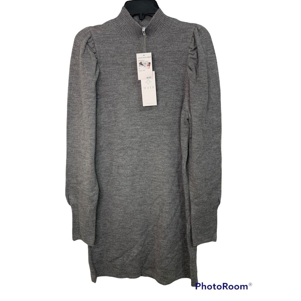 WAYF Womens Lola Sweaterdress Mock Neck Mini‎ grey dress size XS NWT